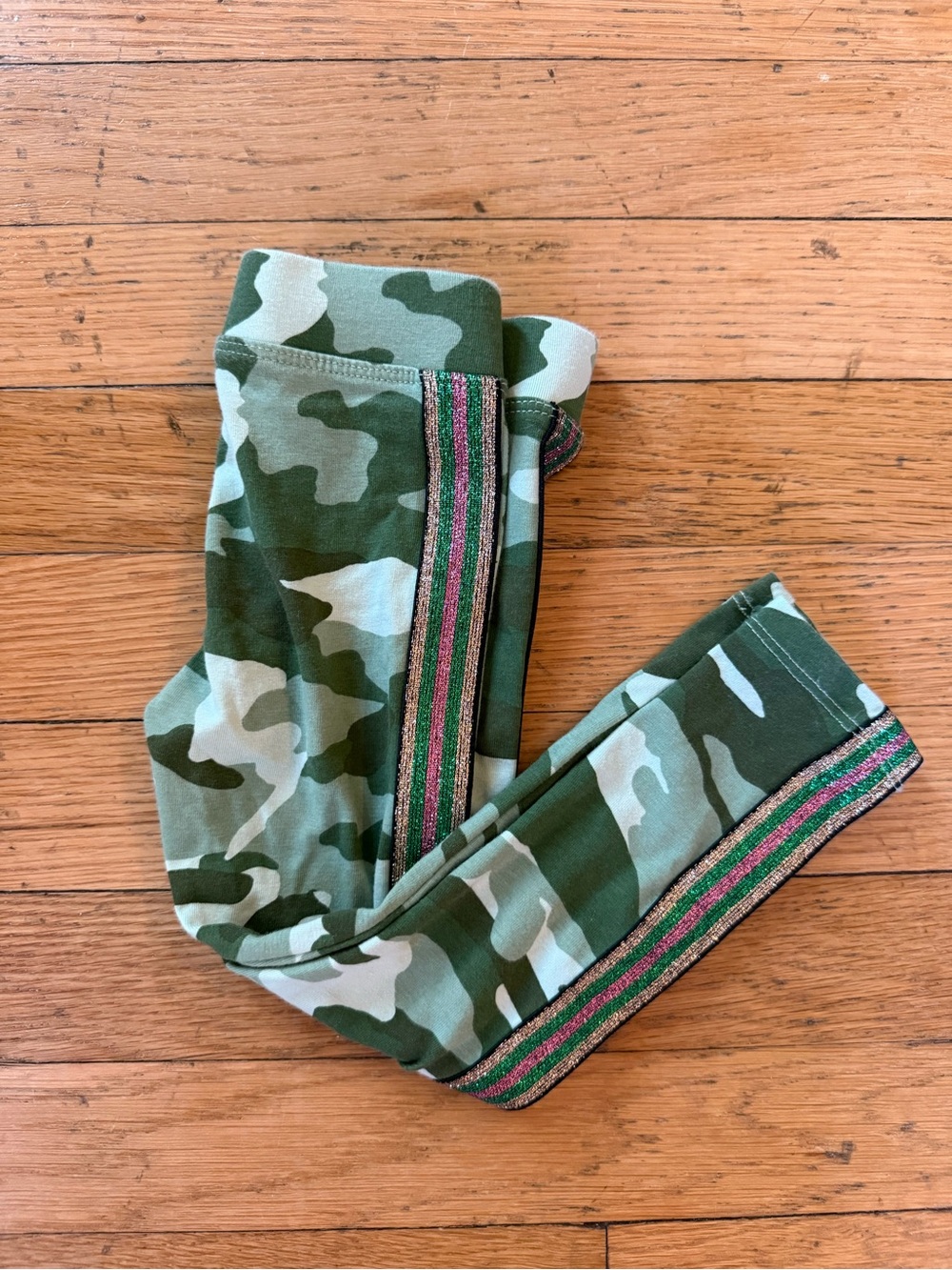 Crewcuts Green Camo Leggings with Pink Glitter Side Stripe